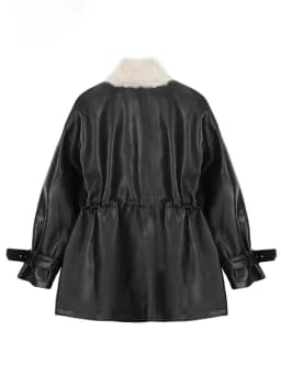 Mauroicardi Autumn Winter Loose Thickened Warm Black Pu Leather Jacket Women with Faux Fur Inside and Collar Furry Parka 2025