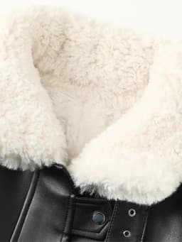 Mauroicardi Autumn Winter Loose Thickened Warm Black Pu Leather Jacket Women with Faux Fur Inside and Collar Furry Parka 2025