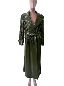 Spring Autumn Loose Extra Long Shiny Patent Faux Leather Trench Coat for Women Peaked Lapel Sahes Double Breasted Overcoat 2026