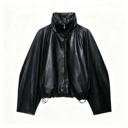 TFAFXY Women Short Jacket High Neck Zipper Long Sleeve Solid Lmitation Leather Effect Bomber Coat 2026 Autumn Casual Outwear
