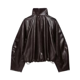 TFAFXY Women Short Jacket High Neck Zipper Long Sleeve Solid Lmitation Leather Effect Bomber Coat 2026 Autumn Casual Outwear