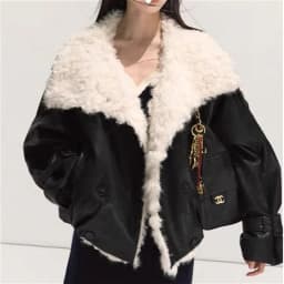 Women Faux Leather Labm Fur Lined Coats Solid Jacket Turn Down Collar Long Sleeves Single Breasted Loose Streetwear 2026 Autumn