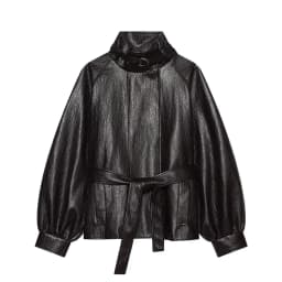 Women's Leather Jacket Fashion Loose Fit Faux PU Short Coat New Female Stand Collar Streetwear Casual Black Long Sleeve Jacket