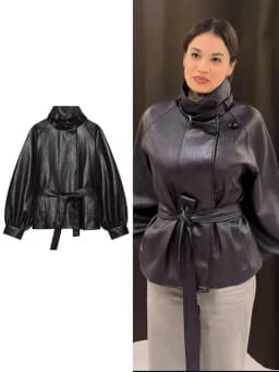 Women's Leather Jacket Fashion Loose Fit Faux PU Short Coat New Female Stand Collar Streetwear Casual Black Long Sleeve Jacket