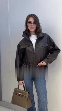 MUJER Faux Leather Bomber Jackets for Women Autumn Pleated Zip Women's Jacket Drawstring Outdoor Womens Coats Fashion Outerwears