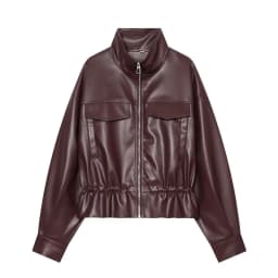 MUJER Faux Leather Bomber Jackets for Women Autumn Pleated Zip Women's Jacket Drawstring Outdoor Womens Coats Fashion Outerwears