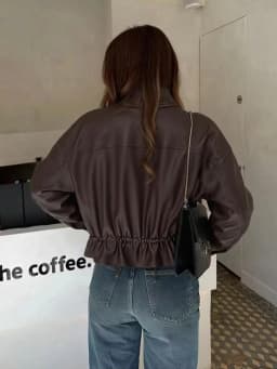 MUJER Faux Leather Bomber Jackets for Women Autumn Pleated Zip Women's Jacket Drawstring Outdoor Womens Coats Fashion Outerwears