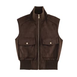 2026 Autumn Women's Elegant Coffee Faux Leather Suede Vest Jackets Lady Retro Pockets Zipper Sleeveless Waistcoats Streetwear