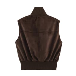 2026 Autumn Women's Elegant Coffee Faux Leather Suede Vest Jackets Lady Retro Pockets Zipper Sleeveless Waistcoats Streetwear
