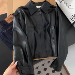 Women Faux Leather Coats Solid Jacket Turn Down Collar Long Sleeves Single Breasted Loose Moto Streetwear 2026 Autumn Winter