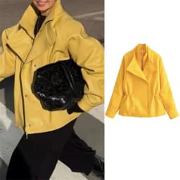 Guobioziy Women's Jacket 2026 Fall New Arrival Yellow Long-Sleeve Stand Collar Loose Faux Leather Jacket Parka Biker Style