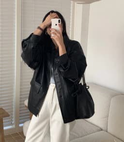 Early Autumn Loose Slimming PU Leather Zipper Pocket Jacket Women Casual Style Long Sleeve Regular Length Fashion Outerwear