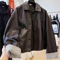 Casual Korean Style Short Leather Jacket Women's Spring Autumn Flip Collar Biker Coat Stylish Synthetic Leather Outerwear