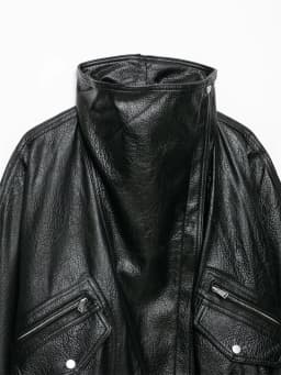 Guobioziy Women's Slim-Fit Pleated Faux Leather Jacket 2026 Spring-Autumn New European Casual Fashion Trend Motorcycle Street