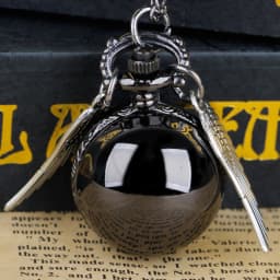 Black Smooth Spherical Quartz Pocket Watch Small Wings Flip Arabic Numerals Men Women Clock Gift Student Pendant