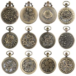 Vintage Bronze Flowers Quartz Analog Pocket Watch Gift Men Women Necklace Pendant Pocket Clock Arabic Numerals Dial Retro Watch