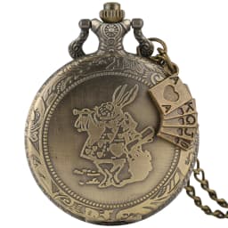 Bronze Women Watches Cute Rabbit Quartz Pocket Watch Pendant Necklace Chain Clock Girls Kids Gifts with Carousel Accessory