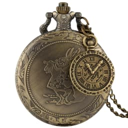 Bronze Women Watches Cute Rabbit Quartz Pocket Watch Pendant Necklace Chain Clock Girls Kids Gifts with Carousel Accessory