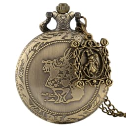 Bronze Women Watches Cute Rabbit Quartz Pocket Watch Pendant Necklace Chain Clock Girls Kids Gifts with Carousel Accessory