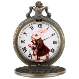 Bronze Women Watches Cute Rabbit Quartz Pocket Watch Pendant Necklace Chain Clock Girls Kids Gifts with Carousel Accessory