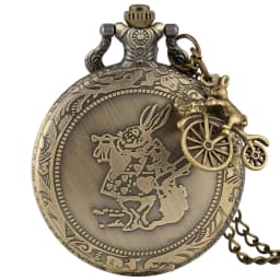 Bronze Women Watches Cute Rabbit Quartz Pocket Watch Pendant Necklace Chain Clock Girls Kids Gifts with Carousel Accessory