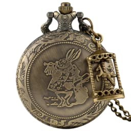 Bronze Women Watches Cute Rabbit Quartz Pocket Watch Pendant Necklace Chain Clock Girls Kids Gifts with Carousel Accessory