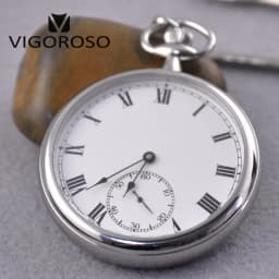 VIGOROSO Waterproof Luxury Smooth Stainless Full Steel Mechanical Pocket Watch Wind Up Sub-dial Skeleton Vintage Antique Clock