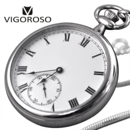 VIGOROSO Waterproof Luxury Smooth Stainless Full Steel Mechanical Pocket Watch Wind Up Sub-dial Skeleton Vintage Antique Clock