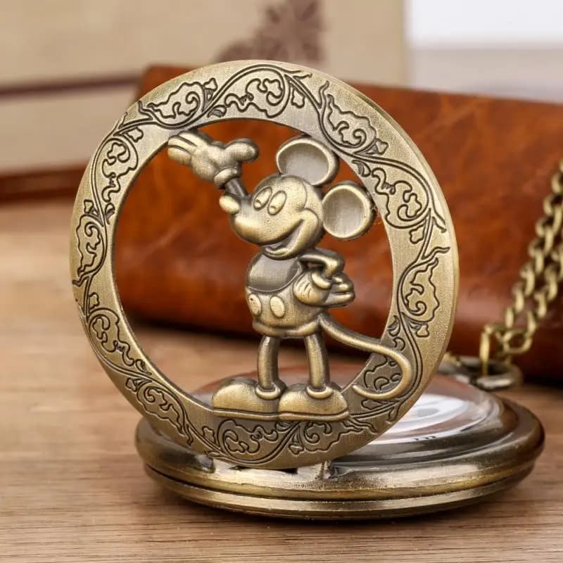Bronze Anime Clock Comic Cartoon Quartz Pocket Watch  Pendant FOB with 80cm Necklace/30cm Waist Hook Chain Antique Clock for Men