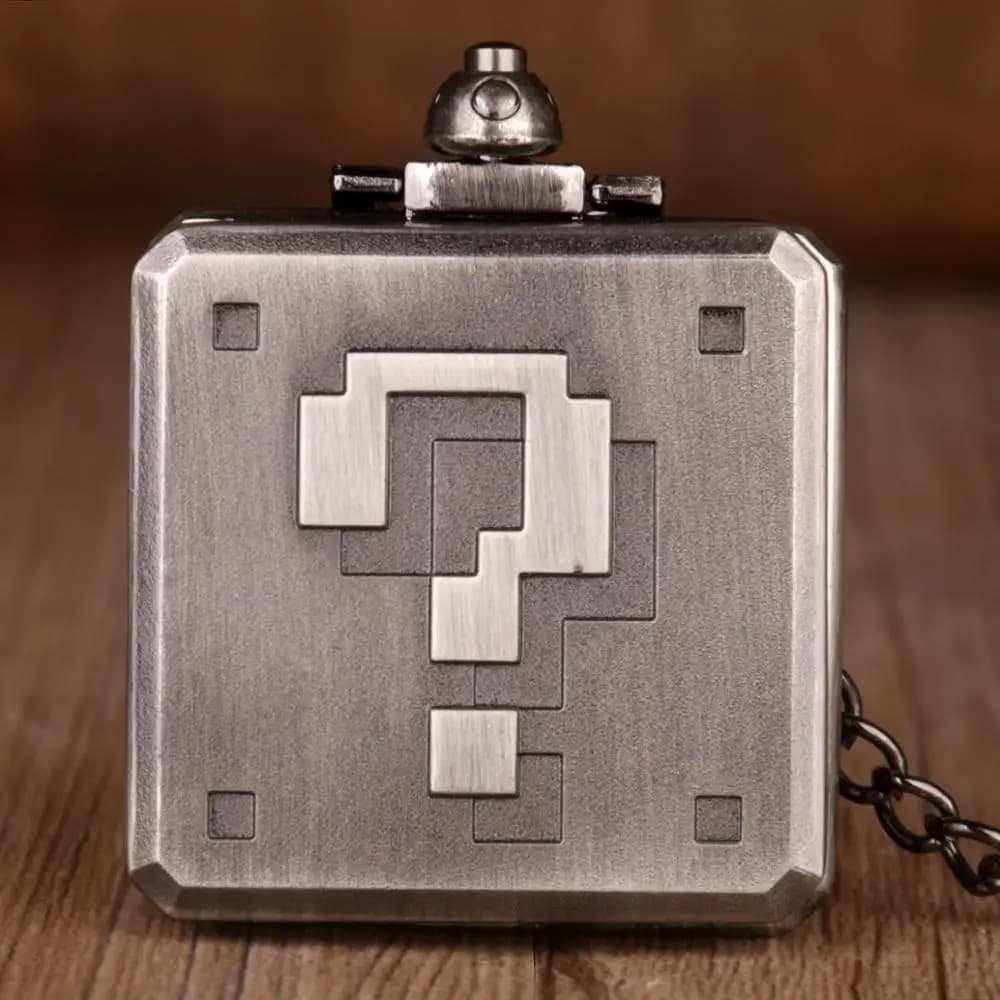 Retro Question Mark Design Pocket Watch for Men Women Creative Square Cool Big Pendant Necklace Clock Gifts Kids