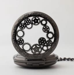 Double Opened Vintage Black Steampunk Gears Hollow Mechanical Pocket Watch Hand Wind Skeleton Necklace Clock Men Womens Gifts