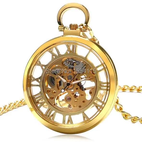 10pcs/lot Gold Hollowed Roman Dial Mechanical Pocket Watch Skeleton Men's Watches Gift Watch Wholesale