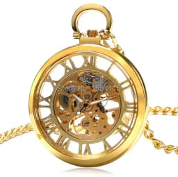 10pcs/lot Gold Hollowed Roman Dial Mechanical Pocket Watch Skeleton Men's Watches Gift Watch Wholesale