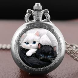 Yin Yang Cats Glass Dome Pocket Watch Arabic Numerals Vintage Gift Women's Necklace Pendant Clock Men's Watch Souvenirs Gifts