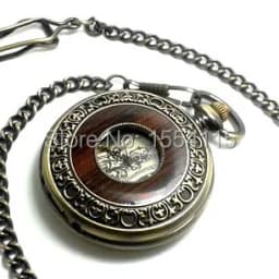 10pcs/lot Wood Inlay Bronze Skeleton Mechanical Pocket Watch Flip Roman Dial  Pocket Watch