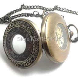 10pcs/lot Wood Inlay Bronze Skeleton Mechanical Pocket Watch Flip Roman Dial  Pocket Watch