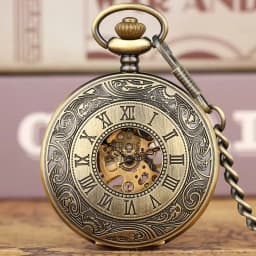 10pcs/lot Vintage Bronze Roman Number Case Flip Mechanical Pocket Watch Roman Dial Hand Wind Skeleton Men Women Gift Watch