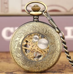 10pcs/lot Vintage Bronze Roman Number Case Flip Mechanical Pocket Watch Roman Dial Hand Wind Skeleton Men Women Gift Watch