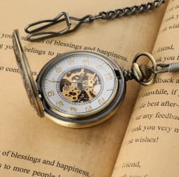10pcs/lot Vintage Bronze Roman Number Case Flip Mechanical Pocket Watch Roman Dial Hand Wind Skeleton Men Women Gift Watch