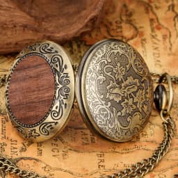 Multi‑Style Embossed Carved Alloy Pocket Watch Vintage Wood Decor Classic Quartz Pocket Watch Pendant Pocket Watch Gift Unisex