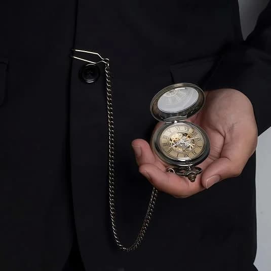 Retro Bronze Roman Digital Mechanical Pocket Watch with Automatic Chain Flip Cover Antique bronze transparent gear hollow mechan