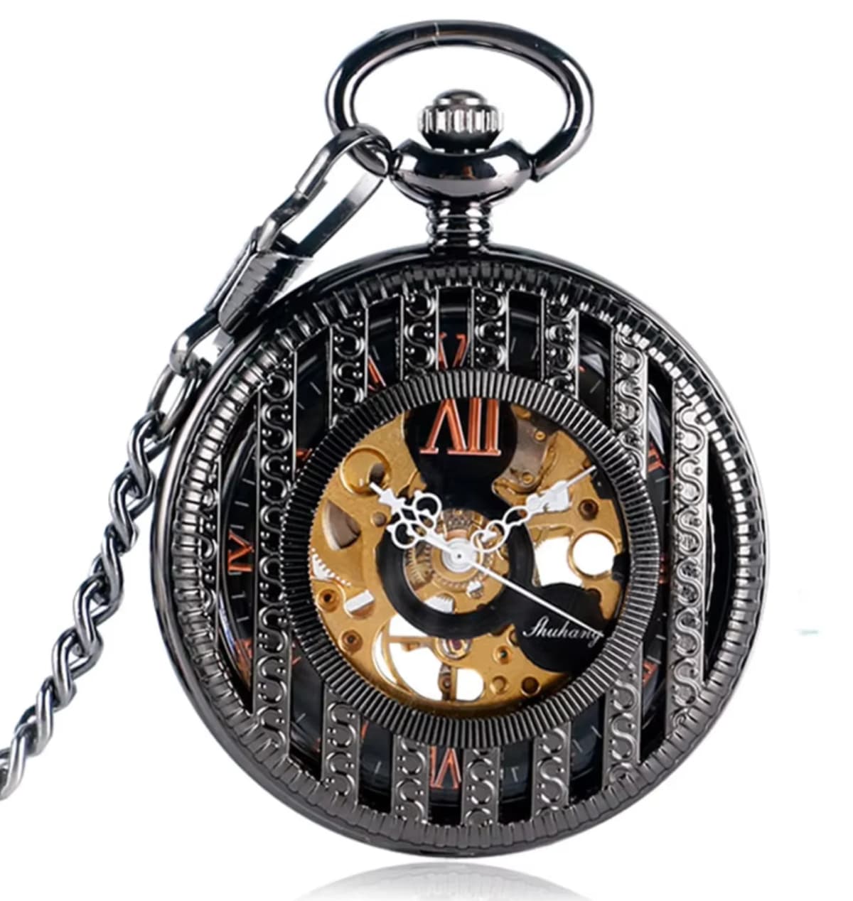 10pcs/lot Vintage Vertical Stripes Case Flip Mechanical Pocket Watch Roman Dial Hand Wind Skeleton Men Women Gift Watch