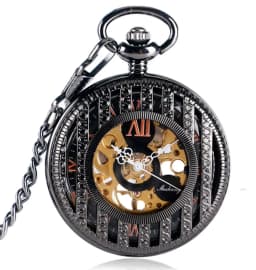 10pcs/lot Vintage Vertical Stripes Case Flip Mechanical Pocket Watch Roman Dial Hand Wind Skeleton Men Women Gift Watch