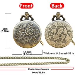 Vintage Bronze Clamshell Flower Carved Necklace Quartz Pocket Watch Fashion Jewelry Gift For Ladies Gift