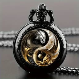 Vintage Chinese Yin‑Yang Dragon Quartz Pocket Watch, Exquisite Pocket Watch with Chain Necklace, Collectible Pendant Clock Gift