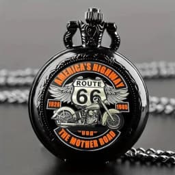 Vintage Route 66 Motorcycle Pocket Watch America's Highway The Mother Road Quartz Pocket Watch With Chain Antique Pendant Clock
