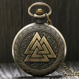 Vintage Triangle Valknut Norse Vikings Bronze Quartz Pocket Watch Necklace Chain Three Interlocking Fob Watch Friendship Gifts