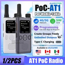 ALERVITES AT1 PoC Global Walkie Talkie Nationwide Coverage Unlimited Distance 4G LTE USB-C Charging US/EU Ultra-light Thin Radio