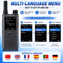 ALERVITES PoC AT1 Global Walkie Talkie Baofeng Radio 4G LTE EU/US Version Optional Group Call Support Multi-Language Menu USB-C