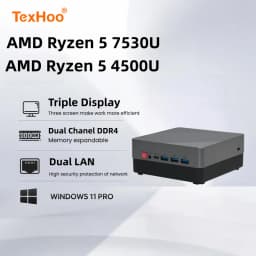 TexHoo MINI PC AMD R7 7730U Ryzen 5 7530U 4500U Dual DDR4 WIFI6 LAN*2 1*DP 2*HDMI 3 Display Desktop Computer Windows11 3xUSB3